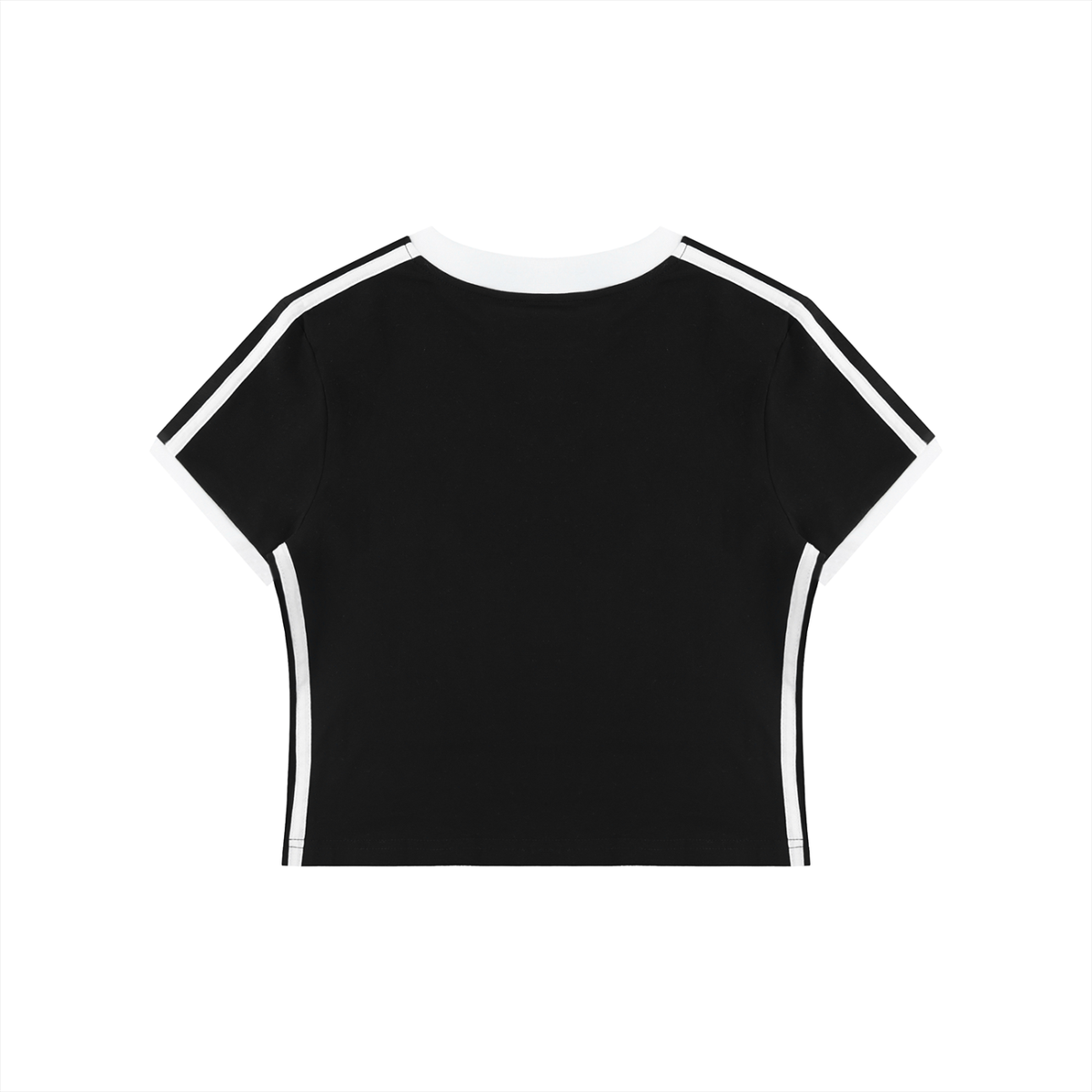 Black and white cotton t shirt v neck, back view
