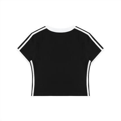 Black and white cotton t shirt v neck, back view